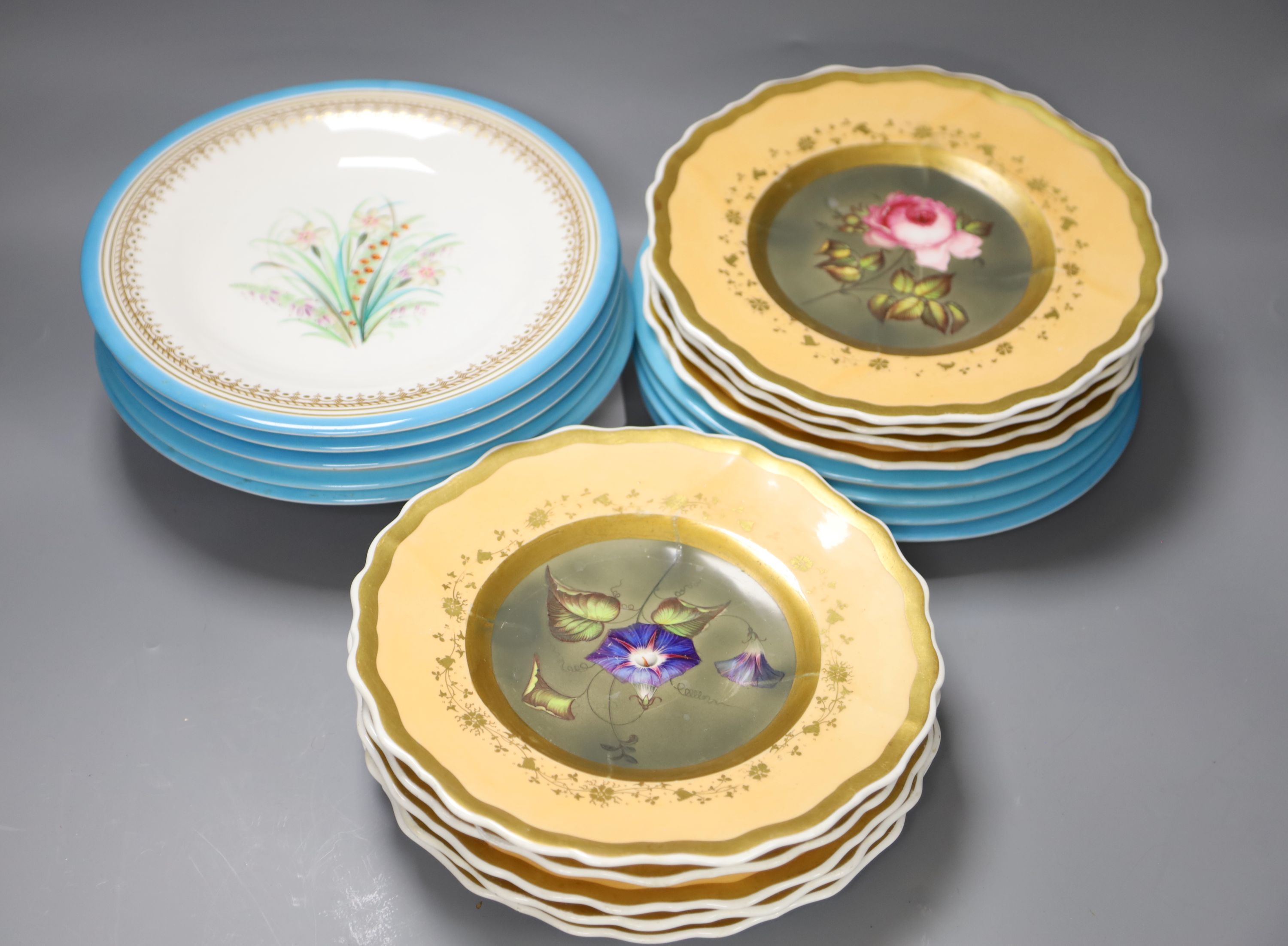 A 19th century Worcester botanical part dessert service ( 9-pce) and a Paris porcelain botanical part dessert service (9-pce, wear to g